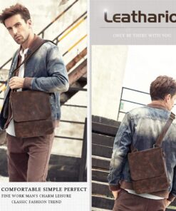 Leathario men's crossbody bag Leather shoulder bag for men messenger Retro PAD Bag Satchel Sling Travel Work Brown-604 18 71hmvzalHL