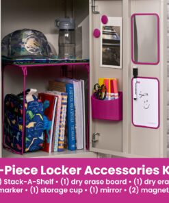 LockerMate 7-Piece Locker Organizer Kit, Includes Locker Shelf, Mirror, Whiteboard, Storage Cup & Dry Erase Marker, Pink 8 71hp4vN5VDL