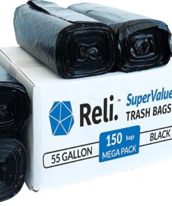 Reli. 55-60 Gallon Trash Bags Heavy Duty | 150 Bags | 50-60 Gallon | Large Black Garbage Bags | Made in USA 150 60 Gallon (Pack of 1) 22 71hpdNc0nPL