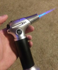 Blow Torch, Professional Kitchen Cooking Torch with Lock Adjustable Flame Refillable Mini Blow Torch Lighter for BBQ, Baking, Brulee Creme, Crafts and Soldering(Butane Gas Not Included) Silver+black 40 71hrBikS RL