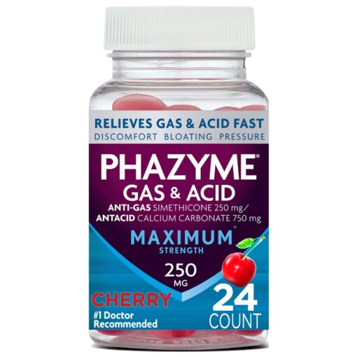 Phazyme Maximum Strength Gas & Acid Relief, Works Fast, Cherry Flavor, 24 Chews (Packaging May Vary)