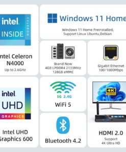 Alternative view of MeLE PCG02 Mini PC Stick Fanless Windows 11 Home N4000 4GB 128GB, Mini Computer Stick HDMI 4K 2.4G/5G Wi-Fi 5 BT4.2 Gigabit Ethernet Micro PC N4000-4GB-128GB-Win11 Home