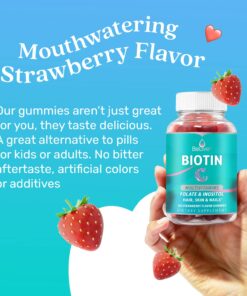 BeLive Biotin Gummies with MultiVitamins, Folate, Inositol – Supports Hair Growth, Healthy Skin & Nails – Vegan, Pectin Based – Strawberry Flavor (1) 60 Count (Pack of 1) 31 71hstv4NERL