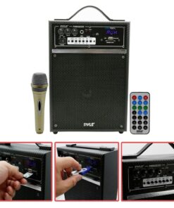 Pyle 300 Watt Outdoor Indoor Wireless Bluetooth Portable PA Speaker 6.5 inch Subwoofer Sound System with USB SD Card Reader, Rechargeable Battery, Wired Microphone, FM Radio, Remote - PWMAB250BK Black 17 71htFuYIyuL