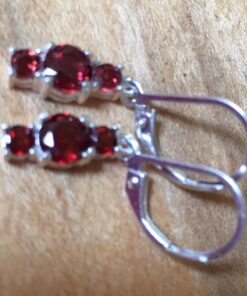 Amazon Collection Sterling Silver Genuine and Created Gemstone Three Stone Birthstone Leverback Dangle Earrings Garnet,January 18 71htmXgHbJL