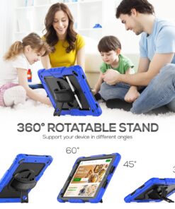 SEYMAC iPad 6th/5th Generation Case iPad 9.7 Case, Full-Body Shockproof Heavy Duty Protective Case with Screen Protector, Rotating Stand/Hand/Shoulder Strap for iPad 6th/ 5th / Air 2/ Pro 9.7, Blue Black/ Dark Blue 9.7 inch - For iPad 6th/5th Gen 19 71huij98MxL