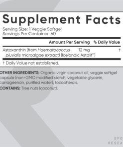 Sports Research Triple Strength Vegan Astaxanthin Supplement from Algae - Plant Based Softgels for Antioxidant Activity, Skin & Eye Health - Non-GMO Verified, Made with Coconut Oil - 12mg, 60 Count 60 Count (Pack of 1) 12mg Vegan 22 71hvxVPQ6HL