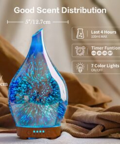 Porseme Oil Diffuser 3D Glass Aromatherapy Ultrasonic Humidifier, Air Refresh Auto Shut-Off, Timer Setting, BPA Free for Home Hotel Yoga Leisure SPA Gift 100ml Last 4H C1-100ml Afantty 19 71hxaTACe0L