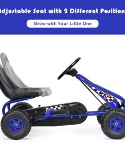 Costzon Kids Pedal Go Kart, 4 Wheel Pedal Powered Ride On Toys, Outdoor Racer Pedal Car with Adjustable Seat, Handbrake & Non-Slip Wheels, Pedal on Foot on Kart Gift for Boys Girls (Blue) Blue 13 71hz e469rL