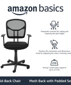 Amazon Basics Mesh Mid-Back Adjustable-Height 360-Degree Swivel Office Desk Chair with Armrests and Lumbar Support, Black 33 71hz4pPgjL