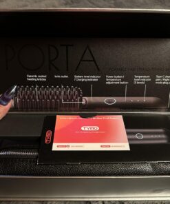 TYMO Porta Cordless Hair Straightener Brush, Portable Mini Straightening Brush for Travel, Negative Ion Hot Comb Hair Straightener for Women, Lightweight to Carry Out, USB Rechargeable, Anti-Scald Black 40 71i JEci5L