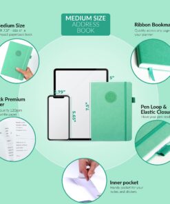 GoGirl Address Book – Telephone and Address Book with Alphabetic Tabs for Safely Storing Contacts, Medium-Sized (5.0″ x 7.5″) PU Leather Hardcover – Emerald 5.0 x 7.5 Inch 8 71i WP Th5L