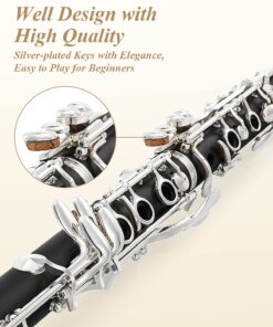 Eastar B Flat Clarinet for Intermediate Beginners, Upgraded Ebonite Bb Clarinet Silver-plated with 2 Barrels, 4C Mouthpiece, Hard Case, Cleaning Kit, ECL-400 Silver keys, Commander style 13 71i0YynE WL