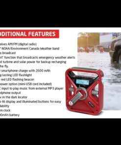 Eton - American Red Cross FRX3+ Emergency NOAA Weather Radio, Red, Digital Display, Hand Turbine, Solar Power, Red LED Flashing Beacon, 7 NOAA/Environment Canada Weather Bands, Phone Charger FRX3+ 26 71i1A3Cb3fL