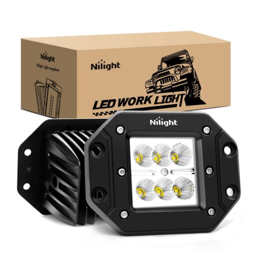 Nilight - NI23C-18W 2PCS 18W Flood LED Work Light Driving Lights Led Light Bar Off Road Led Lights Flush Mount for Jeep Truck Tacoma Bumper ATV UTV,2 Years Warranty 2PCS 18W Flood Flush Mount