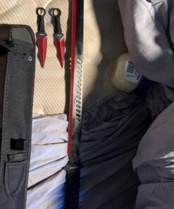 Wartech K1020-65-RD 440 Stainless Steel Full Tang Blade Ninja Hunting Machete Sword with Throwing Knives (2 Piece), 27", Red 10 71i2cI9vDmL