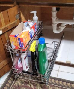 Household Essentials Glidez Multipurpose Chrome-Plated Steel Pull-Out/Slide-Out Storage Organizer for Under Sink or Under Cabinet Use - 2-Tier Design - Fits Standard Size Cabinet or Shelf, Chrome Undersink 12.25" - Standard 40 71i30XOaNeL