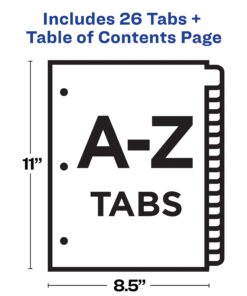 Avery A-Z Tab Dividers for 3 Ring Binders, Customizable Table of Contents, Multicolor Tabs, 1 Set (11125), 0.281 H x 11.0 L x 11.0 W Classic 17 71i7S dEIL