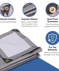 Kotap 12 x 20 Ft. Ultra Heavy-Duty Protection/Coverage Tarp, Superior Weave for Greater Longevity, 16-mil, Reversible, Multi-Use, Waterproof, Silver-White, 1-Pack (TUH-1220) Ultra Heavy Duty Protection, 16-mil Size: 12' X 20' 12 71iAIMgeeL
