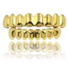JINAO 18K Gold Plated Gold Finish 8 Top Teeth 8 Bottom Tooth Hip Hop Mouth Grills for Men and Women Gold Set 6 71iBtCb54ML