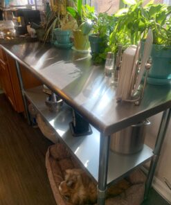 ROCKPOINT Stainless Steel Table for Prep & Work with Backsplash 60x24 Inches, NSF Metal Commercial Kitchen Table with Adjustable Under Shelf and Table Foot for Restaurant, Home and Hotel 60x24inch 63 71iDFyszhmL