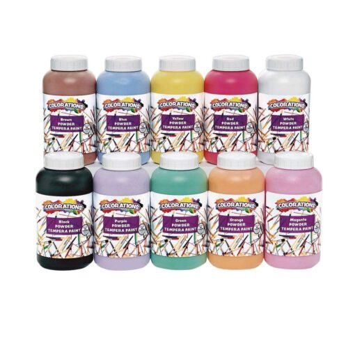 Colorations Powder Tempera Paint 1 lb. Multicolor Variety Pack Classroom Supplies for Arts and Crafts (Set of All 10)