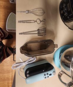 Yomelo 9-Speed Digital Hand Mixer Electric, 400W DC Motor, Baking Mixer Handheld with Snap-On Storage Case, Touch Button, Turbo Boost, 5 Stainless Steel Accessories, Flat Beaters, Dough Hooks, Whisk (Ice Blue) Ice Blue 40 71iEgjvukuL