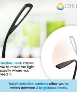 OttLite LED Desk Lamp with Flexible Neck (Black) - Slim Desk Lamp with 3 Brightness Settings & Touch Activated Controls - Energy-Efficient Natural Daylight LEDs for Home Office, Desk, & Dorms Black 7 71iGZ3ovKL 1
