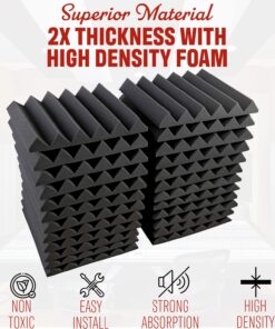 A2S 24 Pack 2-Inch Acoustic Panels w/Adhesive Stickers - Fireproof - SGS Certified - Sound Proof Foam Panels - Non Toxic - Top Quality - Ideal for Home & Studio Sound Deadening - High Density Black 24 pack 38 71iGfgkg5OL