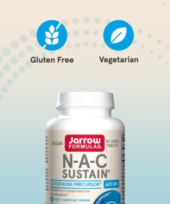 Jarrow Formulas N-A-C Sustain 600 mg - Antioxidant Amino Acid Supplement - 60 Sustain Tablets - Supports Liver & Lung Function - Precursor to Glutathione - 60 Servings (PACKAGING MAY VARY) 23 71iH4sNrBpL