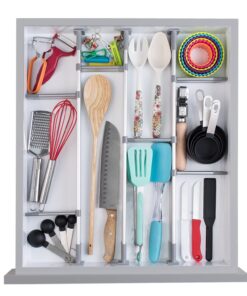 PRACTICAL COMFORT Kitchen Drawer Organizer for Silverware Utensils Flatware 9 Dividers Set | MEDIUM | 3 Dividers 17.5" to 19.7" + 6 Dividers 3.8" 30 71iKoe M41L