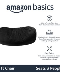 Amazon Basics Memory Foam Filled Bean Bag Lounger with Microfiber Cover, 7 ft, Black, Solid 12 71iLVZ1iFuL