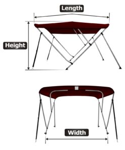 MSC 3 Bow 4 Bow Bimini Top Boat Cover with Rear Support Pole and Storage Boot (Burgundy, 3 Bow 6'L x 46" H x 54"-60" W) 3 Bow 6'L x 46"H x 54"-60"W Burgundy 18 71iMKd6 G2L