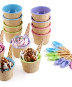 Greenco Ice Cream Bowls and Spoons - Ice Cream Cups for Birthday Party Decorations, Ice Cream Party Favors, Ice Cream Party Decorations, Ice Cream Sundae Bar Supplies, Set of 12 Vibrant Colors