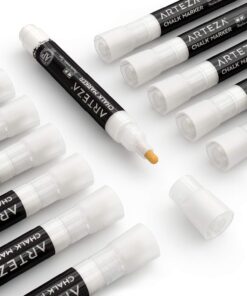 ARTEZA Liquid White Chalk Markers Set of 12, Fine Tip, Includes 12 Replaceable Chisel Tips & 1 Tweezer, Dust-Free & Washable Water-Based Pens for Chalkboards, Car Windows, Menu Boards & Signs 13 71iOgPrqJGL