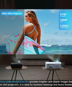 Full HD Native 1080P WiFi Bluetooth Projector, 16000LM 450" Display Support 4K Movie Projector, High Brightness for Home Theater and Business, Compatible with iOS/Android/TV Stick/PS4/HDMI/PPT F109 9 71iQdaoaDAL