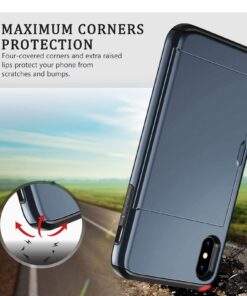 SAMONPOW iPhone X Case, iPhone 10 Case,Hybrid iPhone X Wallet Case Card Holder Shell Heavy Duty Protection Shockproof Anti Scratch Soft Rubber Bumper Cover Case for iPhone X 5.8 inch Dark Blue 18 71iRJByjX4L