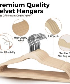 TECHZOO 50 Pack New Premium Quality Velvet Hangers Ultra Thin Non Slip Adult Felt Space Saving Hangers for Closet Heavy Duty Coat Pants Jackets Dress Hangers 360° Swivel Hook Hold Upto 10 lbs Ivory 25 71iS3bqMFGL
