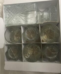 Bormioli Rocco Selecta Collection Whiskey Gift Set – Sophisticated Etched 33.75oz Decanter & 6 9.5oz Glass Tumblers With Starburst Detailing – For Whiskey, Bourbon, Scotch & Liquor 7 Piece Set Standard Packaging 39 71iSib 55HL