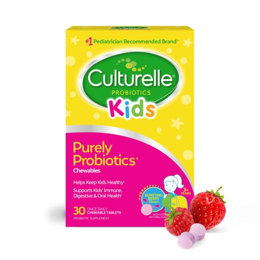 Culturelle Kids Chewable Daily Probiotic for Kids, Ages 3+, 30 Count, #1 Pediatrician-Recommended Brand, Natural Berry Flavored Daily Probiotics for Digestive Health, Oral Care & Immune Support 1 Month Supply