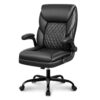BestEra Office Chair, Executive Leather Chair Home Office Desk Chairs, Ergonomic Computer Desk Chair with Adjustable Flip-Up Arms, Lumber Support Swivel Task Chair with Rocking Function (Black) Black 36 71iULeJoxIL