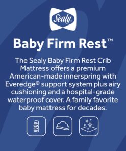 Sealy Baby Firm Rest Antibacterial 2-Stage Dual Firmness Waterproof Baby Crib Mattress & Toddler Bed Mattress, 204 Premium Coils, Medical-Grade Surface, Hypoallergenic, Made in USA, 52"X28" Viivia 16 71iVPO1OQyL 1