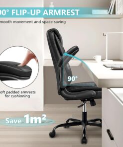 BestEra Office Chair, Executive Leather Chair Home Office Desk Chairs, Ergonomic Computer Desk Chair with Adjustable Flip-Up Arms, Lumber Support Swivel Task Chair with Rocking Function (Black) Black 30 71iX7wpl3fL