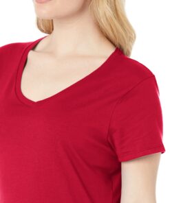 Hanes Women's Perfect-t V-neck T-shirt, Ring-spun Cotton Short Sleeve Tee for Women 1 Deep Red - 1 Pack Large 5 71iXXwLbCHL