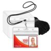 Mifflin-USA Lanyard (Black, 3.5x2.25 inch, 100 Pack) with Clear Plastic Horizontal ID Badge Holder, Heavy Duty Name Pouch with Soft, Woven, Neck Lanyards Black 39 71iZ0k4LlFS