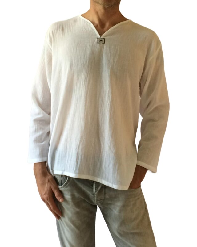 Catalog 9 Men's Summer T-Shirt 100% Cotton Hippie Shirt V-Neck Beach Yoga Top Large White