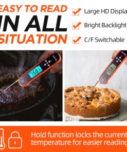 Alternative view of Nycetek Digital Cooking Thermometer, Accurate & Waterproof Instant Read Meat Thermometer with Backlit, Calibration, Probe, Food Thermometer for Kitchen, Grilling, Candy, BBQ, Oil Fry, Baking and More Orange