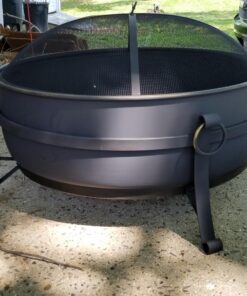 Sunnydaze 34-Inch Cauldron Style Outdoor Fire Pit Bowl with Spark Screen, Log Poker, and Wood Grate - Dark Bronze Finish 34 in 34 71iZPs4 iiL