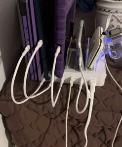 SooPii Premium 6-Port USB Charging Station Organizer for Multiple Devices, 6 Short Charging Cables and One Upgraded i-Watch Charger Holder Included, for Phones, Tablets, and Other Electronics, White 45 71ia74e5OBL