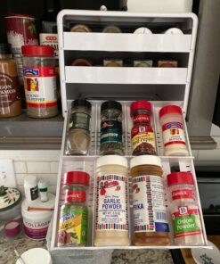 YouCopia SpiceStack Adjustable Spice Rack Organizer, Pull-Down 24-Bottle Seasonings and Spices Holder for Kitchen Cabinet and Pantry Organization with 104 Included Labels White 46 71iaI9iNGOL